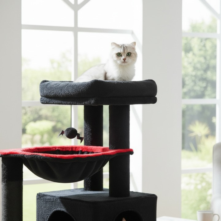 Arbre à chat noir 105 cm avec griffoirs et jouets