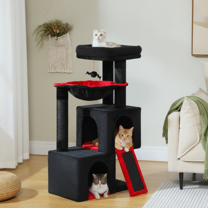 Arbre à chat noir 105 cm avec griffoirs et jouets
