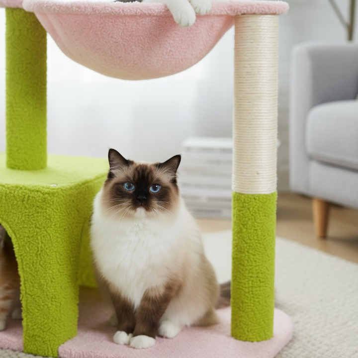 Arbre à chat moderne style fleur avec griffoirs et hamac