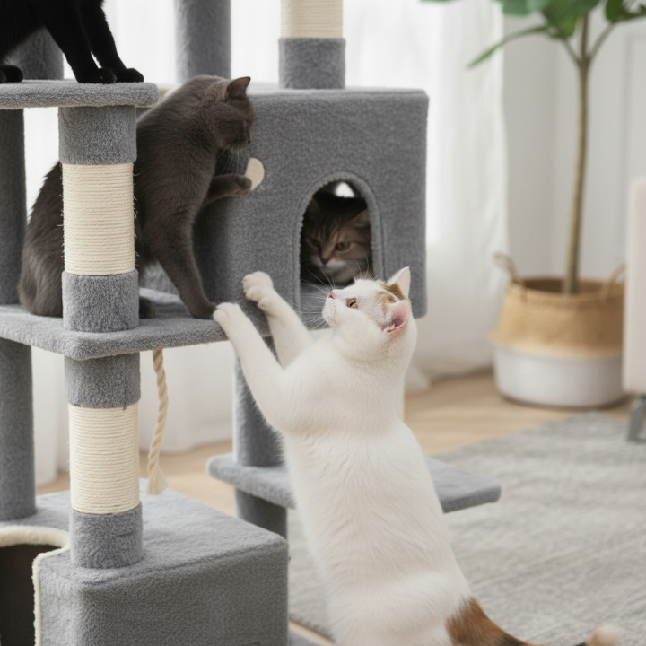 Arbre à chat XXL gris 193 cm avec griffoirs, plateformes et hamac