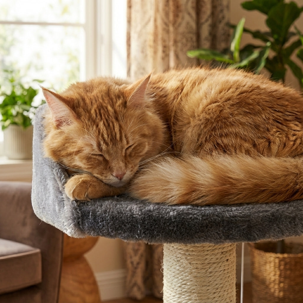 Petit arbre à chat gris 46 cm avec griffoir et poteau à gratter