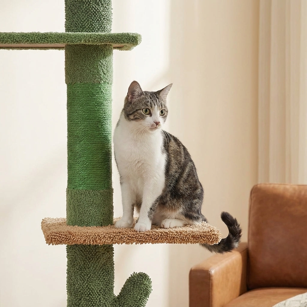 Arbre à chat vert hauteur réglable 229–275 cm avec hamac et griffoirs