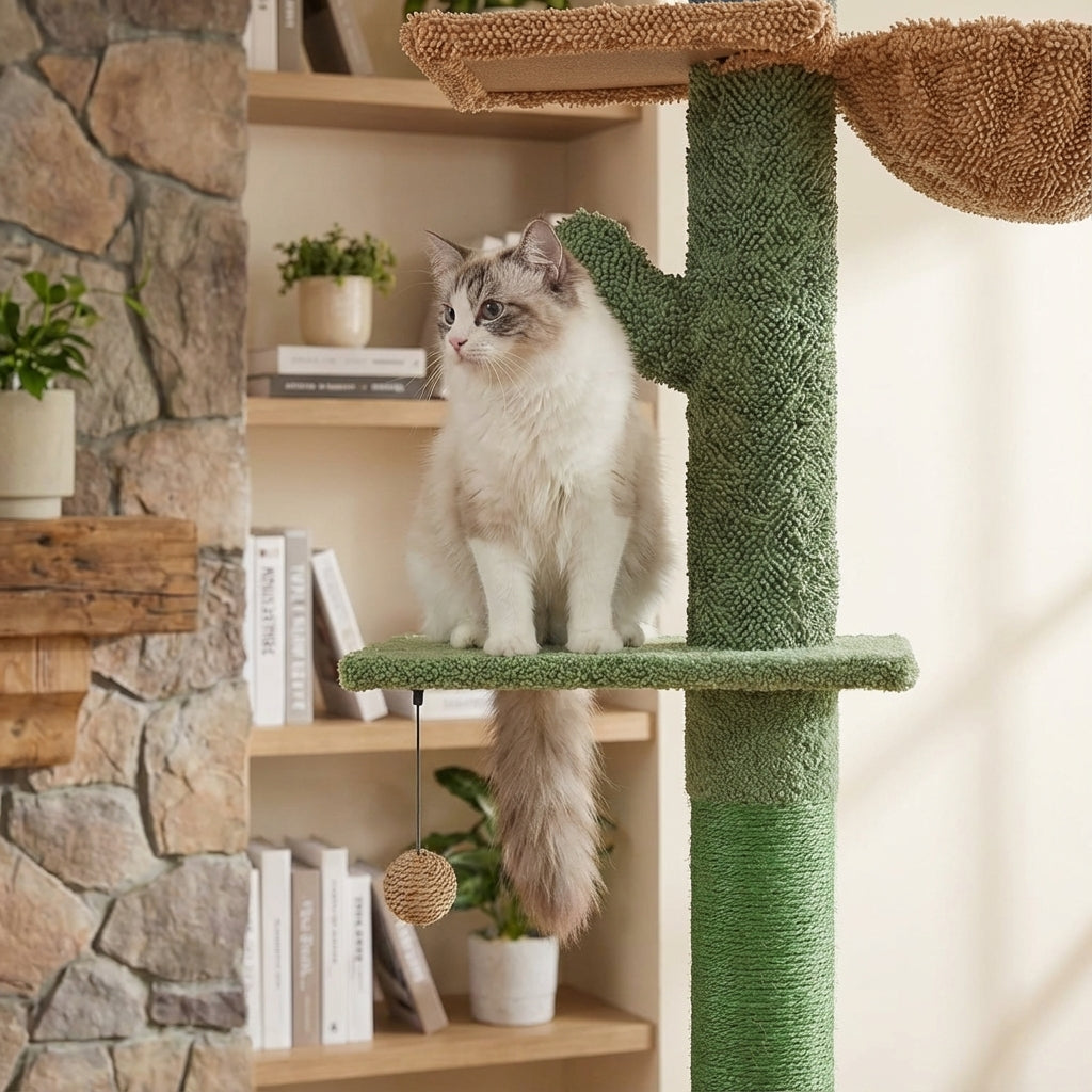 Arbre à chat vert hauteur réglable 229–275 cm avec hamac et griffoirs