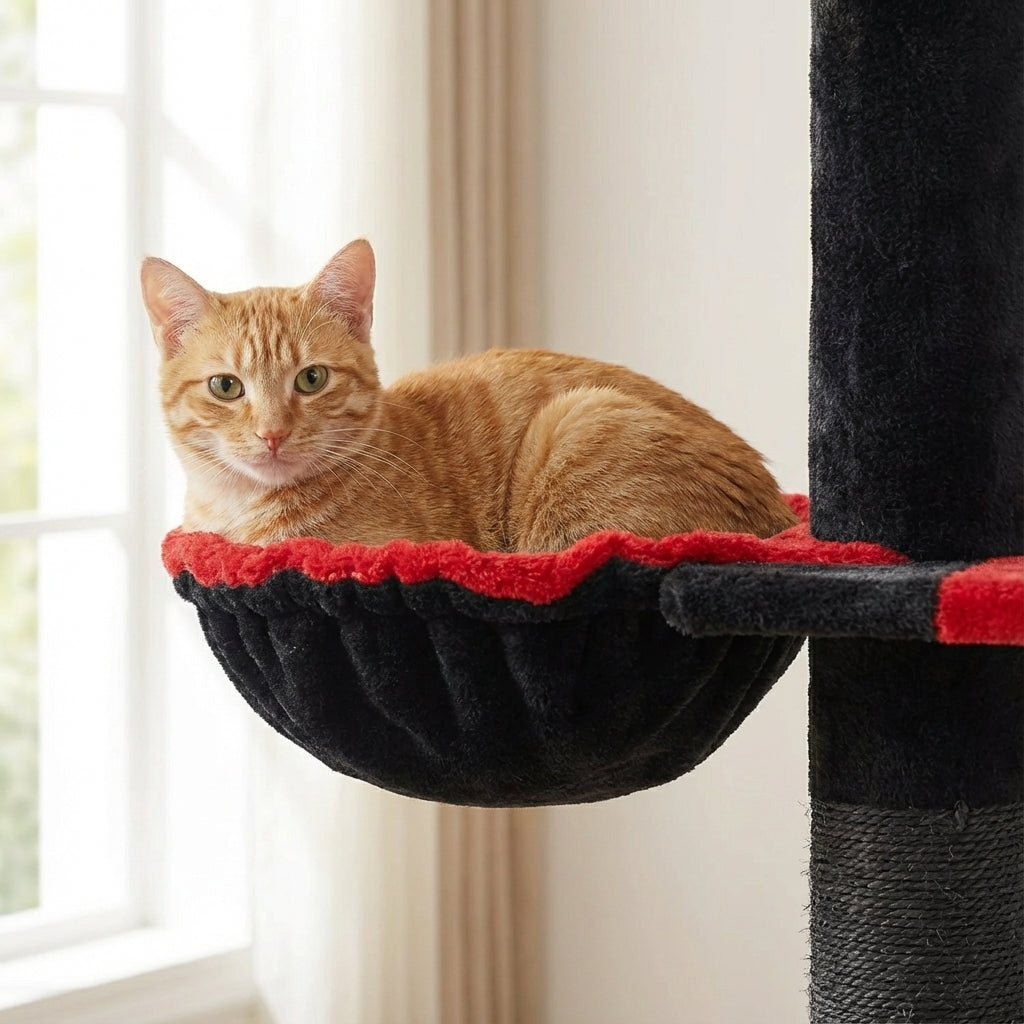Arbre à chat noir réglable 264–304 cm avec hamac et griffoirs