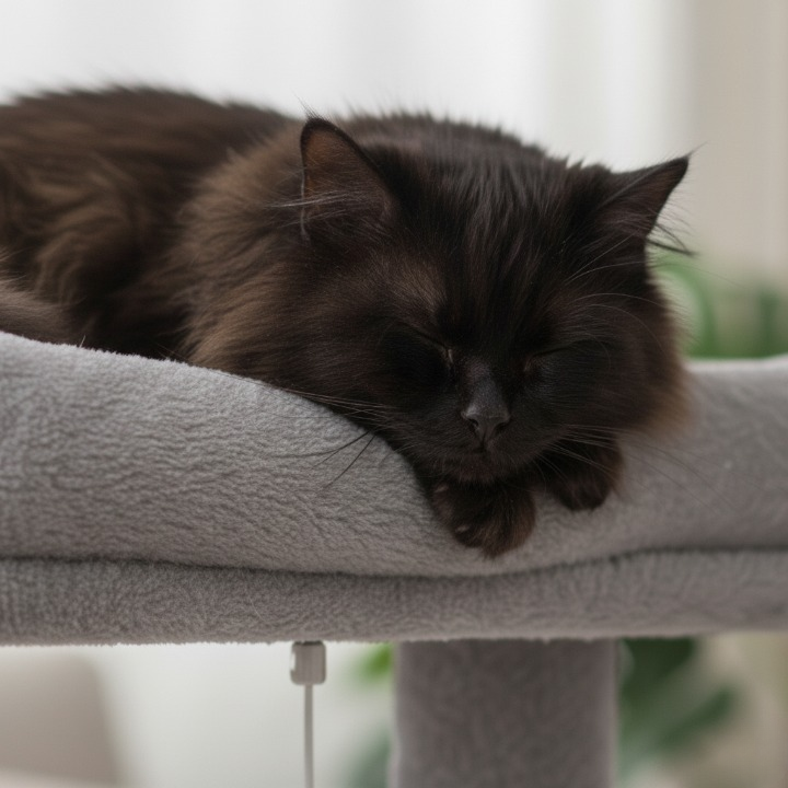 Arbre à chat gris 140 cm avec niche, hamac et plateaux