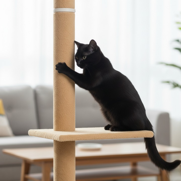 Arbre à chat beige sol au plafond réglable 243–273 cm