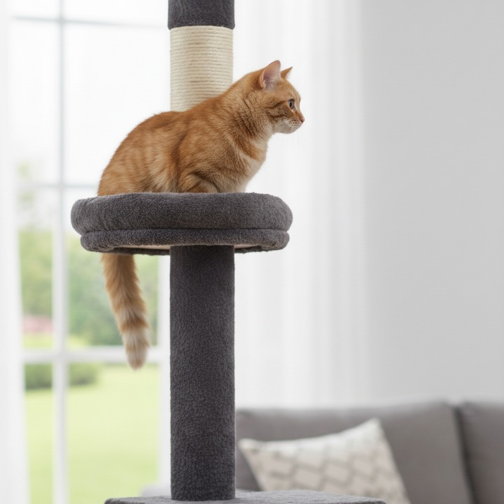 Arbre à chat sol plafond réglable 243–273 cm gris et blanc