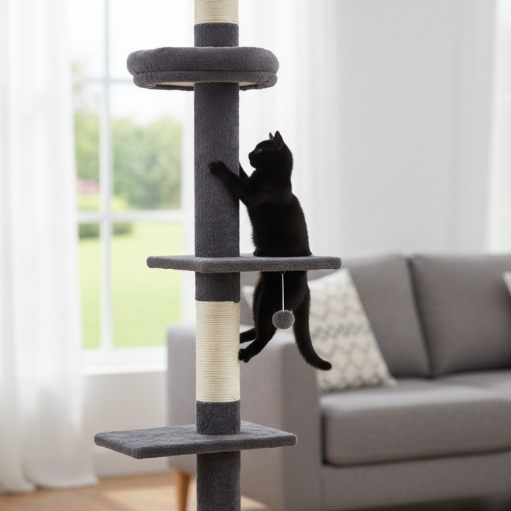 Arbre à chat sol plafond réglable 243–273 cm gris et blanc