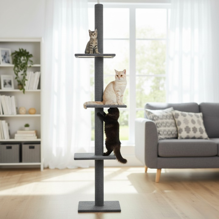 Arbre à chat noir, de sol au plafond réglable 243–273 cm