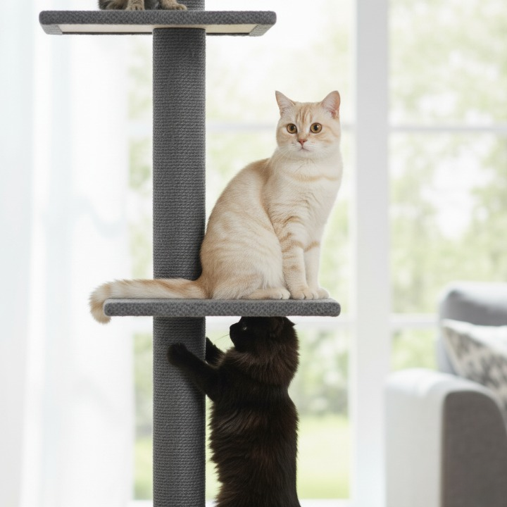 Arbre à chat noir, de sol au plafond réglable 243–273 cm