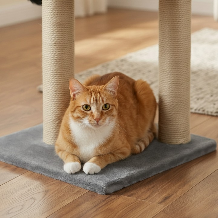 Arbre à chat gris multi niveaux 80 cm – 3 Griffoirs et Base Stable