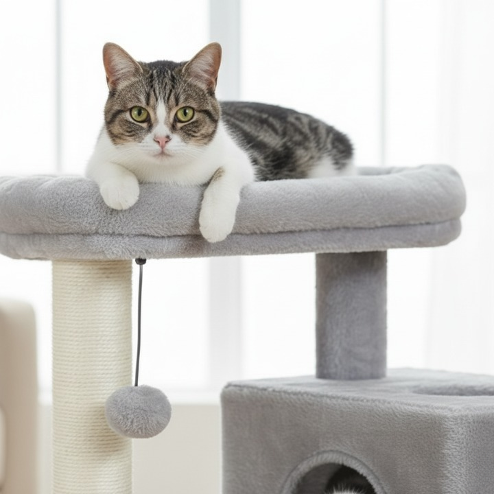 Arbre à chat gris 82 cm avec niches spacieuses et jouet