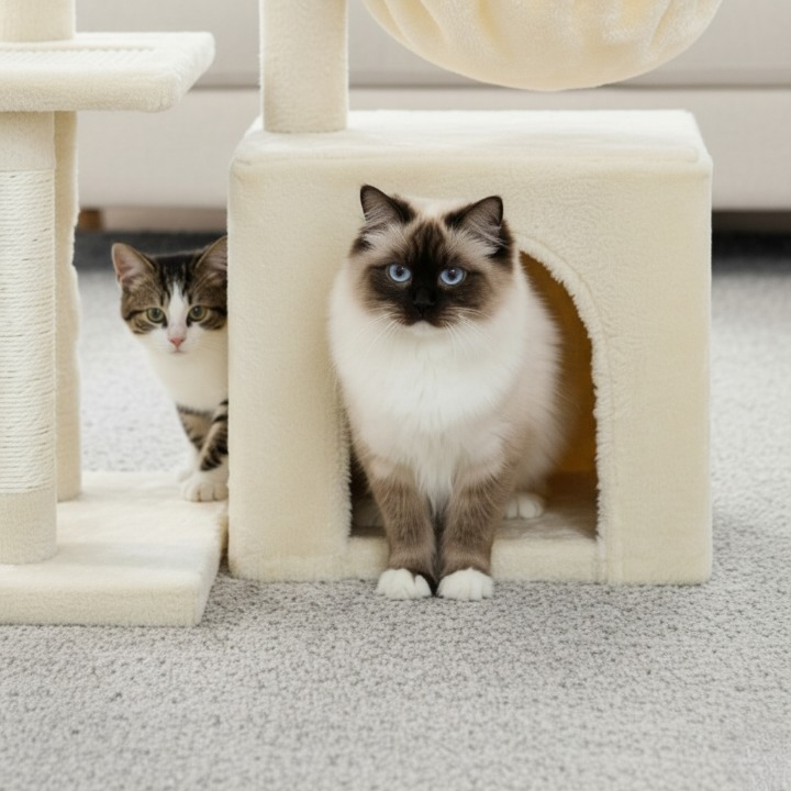 Arbre à chat beige 73 cm avec hamac confortable et niche