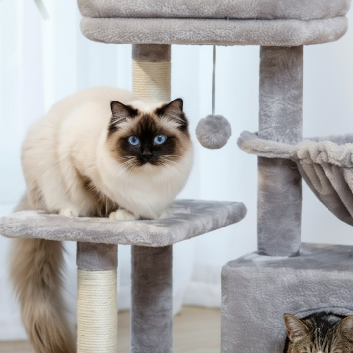 Arbre à chat gris 73 cm avec hamac confortable et niche