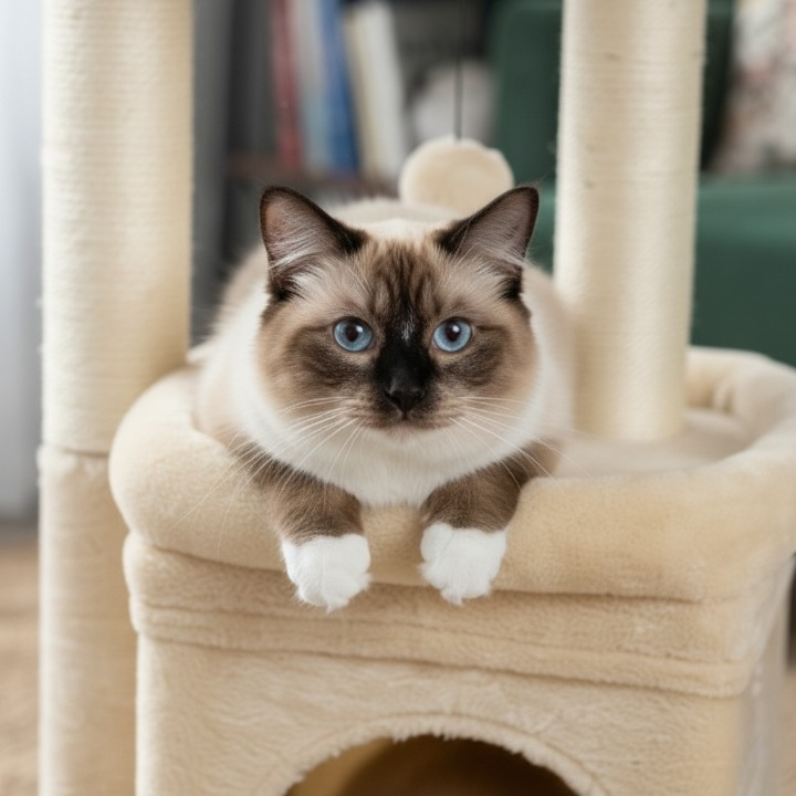 Arbre à chat beige multifonction avec niche et griffoirs