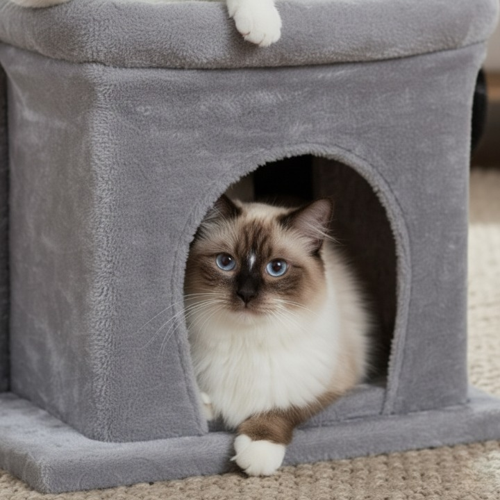 Arbre à chat gris multifonction avec niche et griffoirs