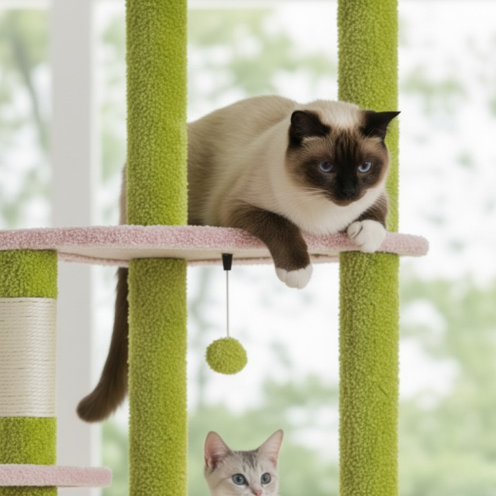 Arbre à Chat Cactus du Sol au Plafond avec Hamac, Niche et Griffoirs