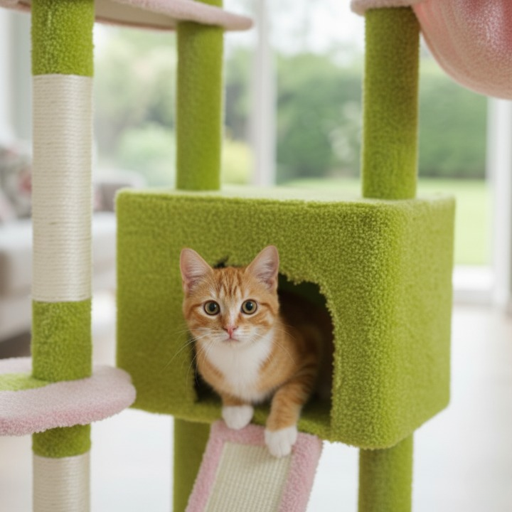 Arbre à Chat Cactus du Sol au Plafond avec Hamac, Niche et Griffoirs