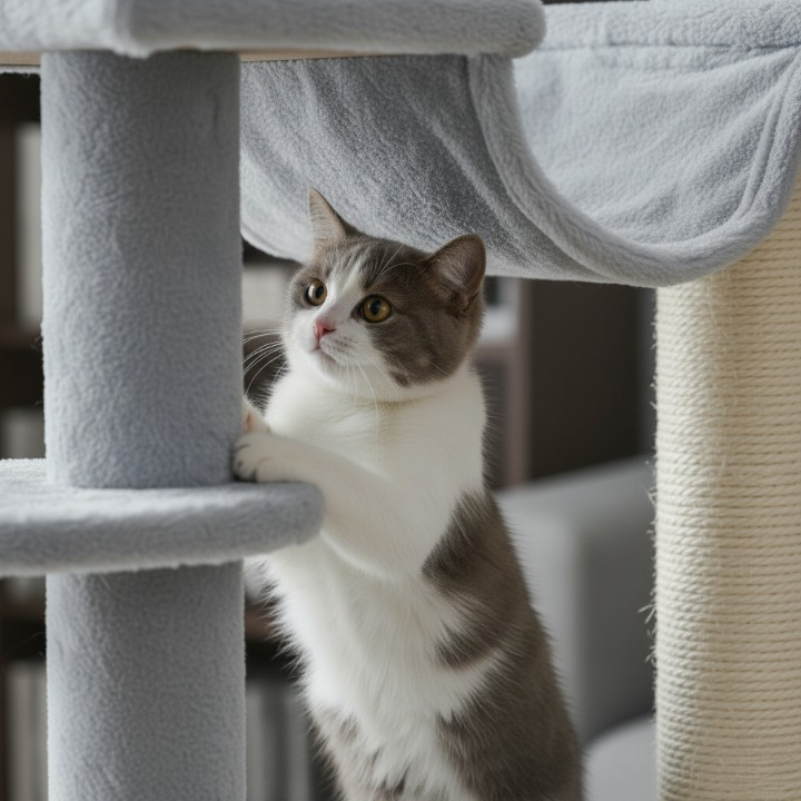 Arbre à chat gris et blanc sol-plafond réglable 225–255 cm