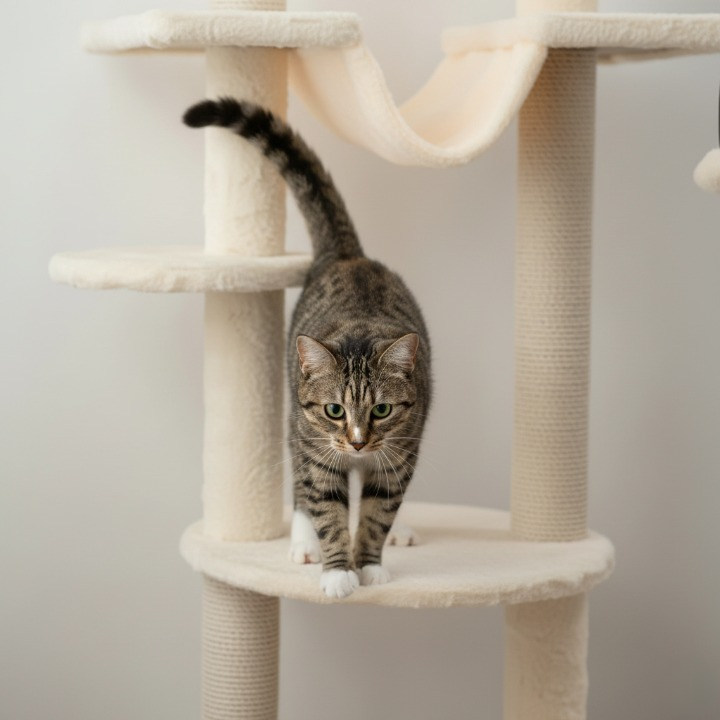 Arbre à chat beige et blanc sol-plafond réglable 225–255 cm