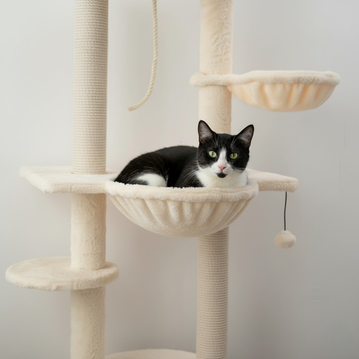 Arbre à chat beige et blanc sol-plafond réglable 225–255 cm