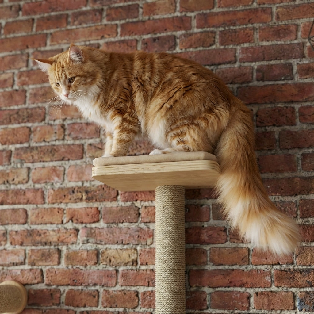 Arbre à chat mural bois 7 pièces avec griffoirs, lit et escaliers