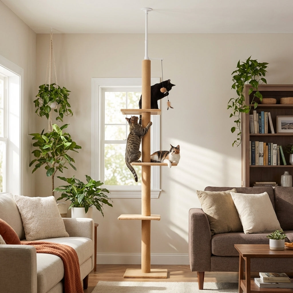 Arbre à chat beige sol au plafond réglable 243–273 cm