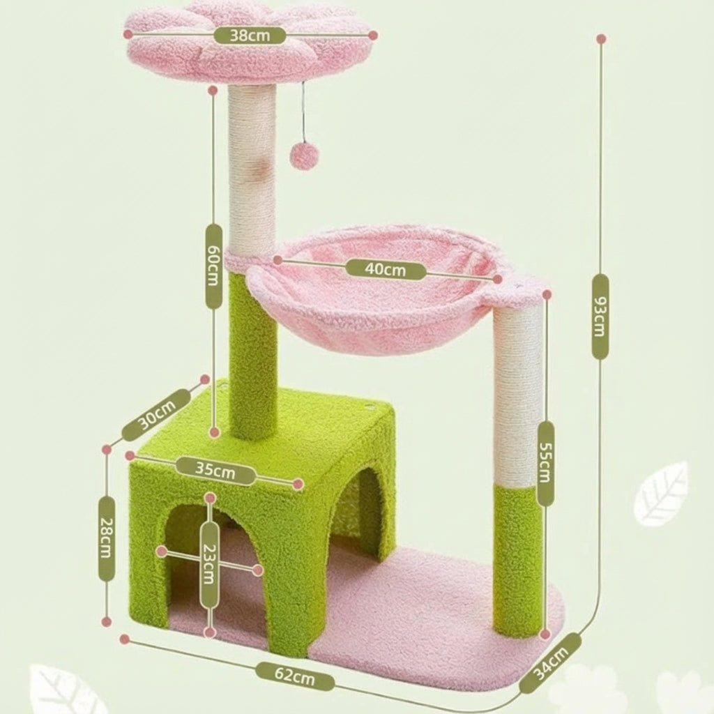 Arbre à chat moderne style fleur avec griffoirs et hamac