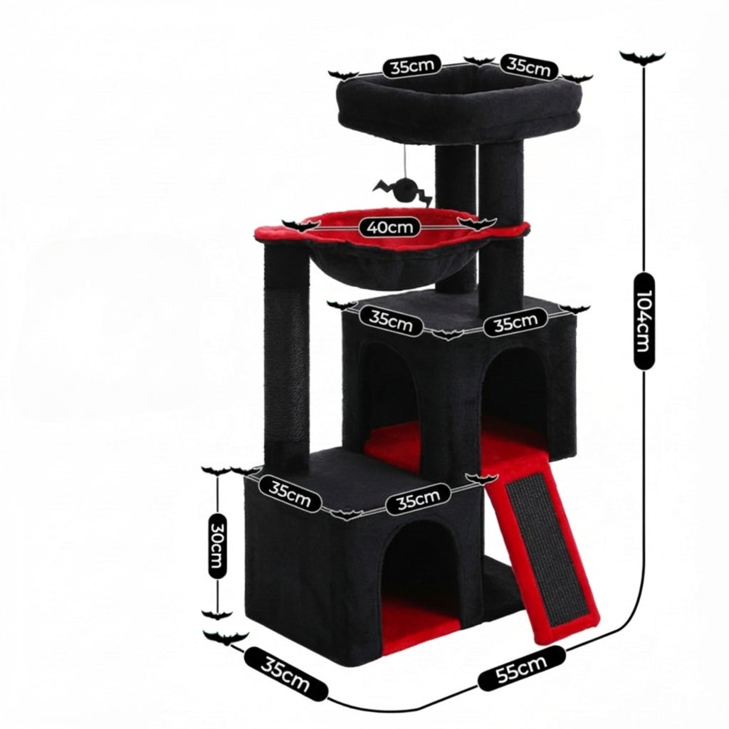 Arbre à chat noir 105 cm avec griffoirs et jouets