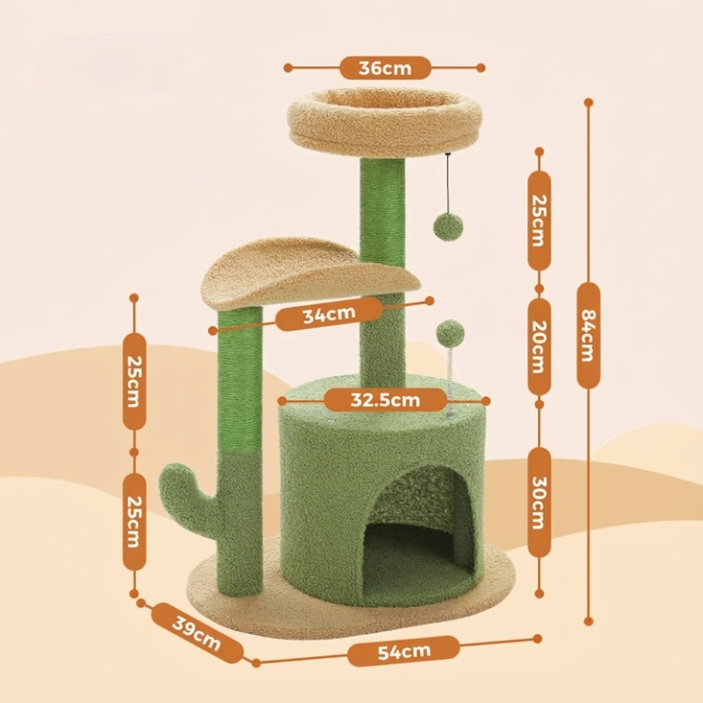 Arbre à chat design cactus avec griffoir sisal et maisonnette