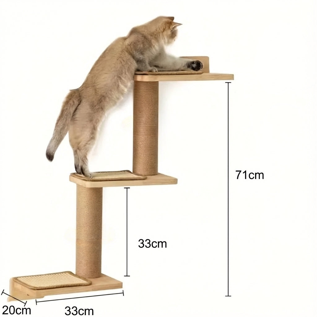 Arbre à Chat Mural en Bois – Plateformes, Échelles et Griffoir