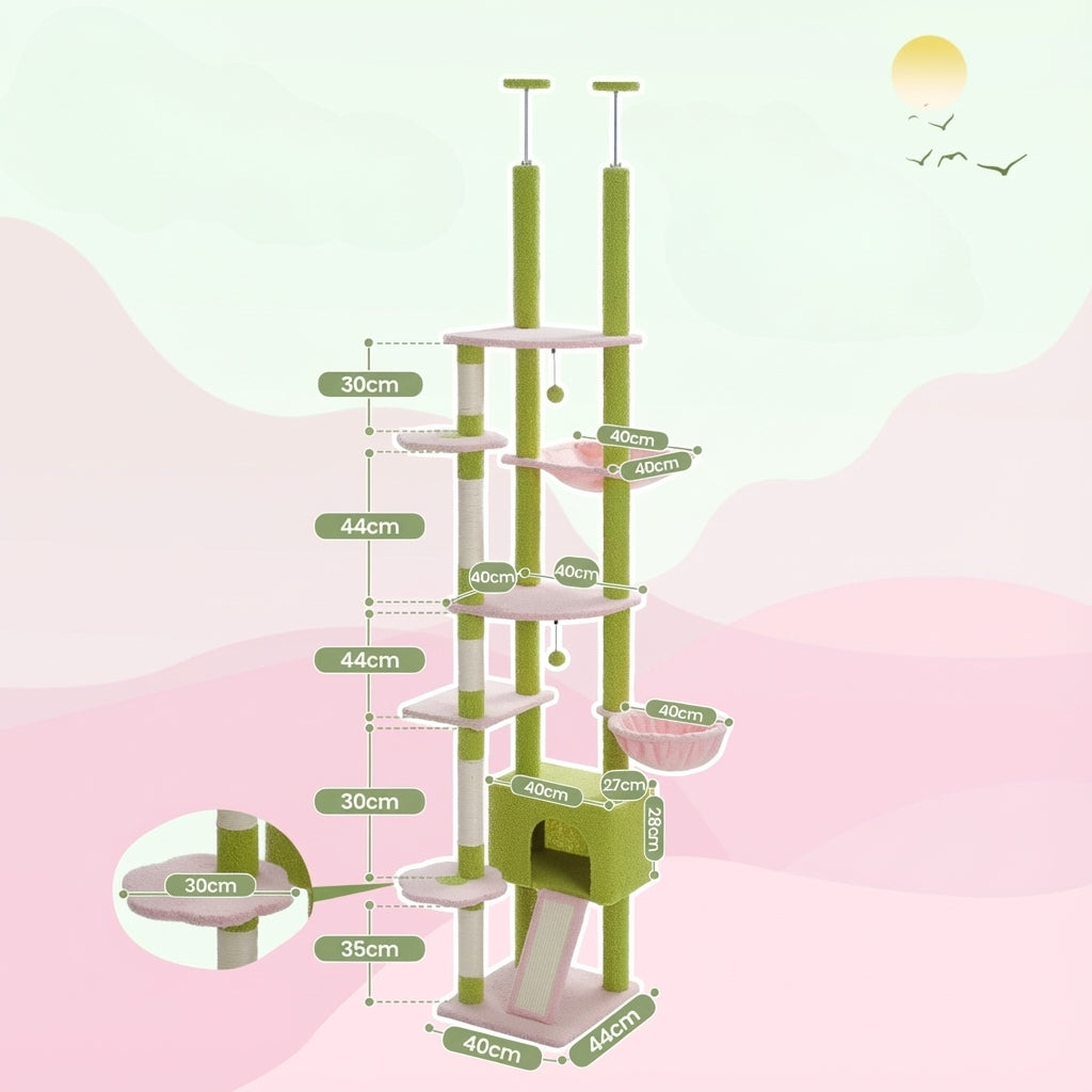 Arbre à Chat Cactus du Sol au Plafond avec Hamac, Niche et Griffoirs