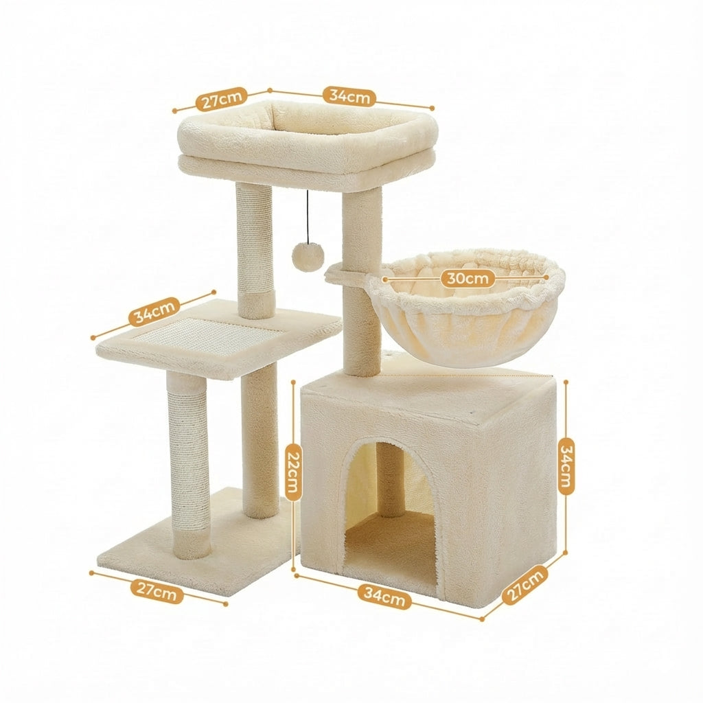 Arbre à chat beige 73 cm avec hamac confortable et niche