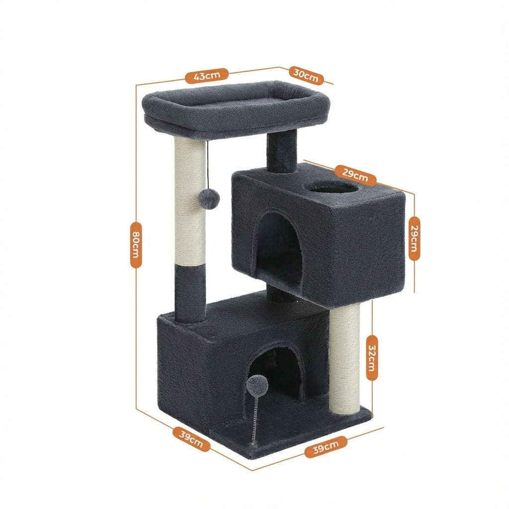 Arbre à chat noir 82 cm avec niches spacieuses et jouet