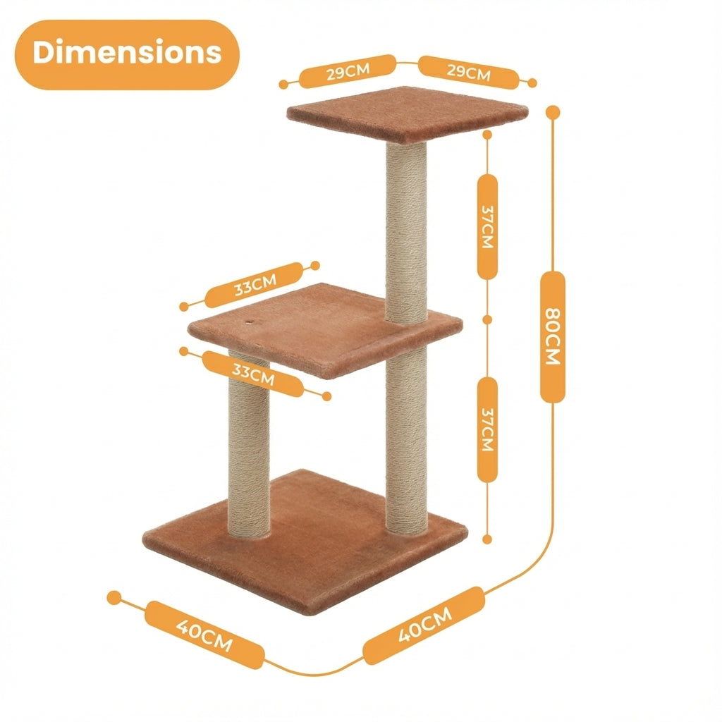 Arbre à chat marron multi niveaux 80 cm – 3 Griffoirs et Base Stable