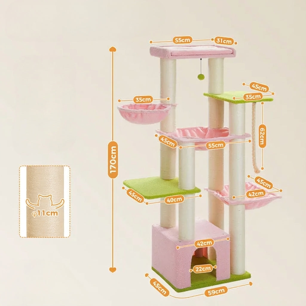 Arbre à chat XXL rose - 170 cm