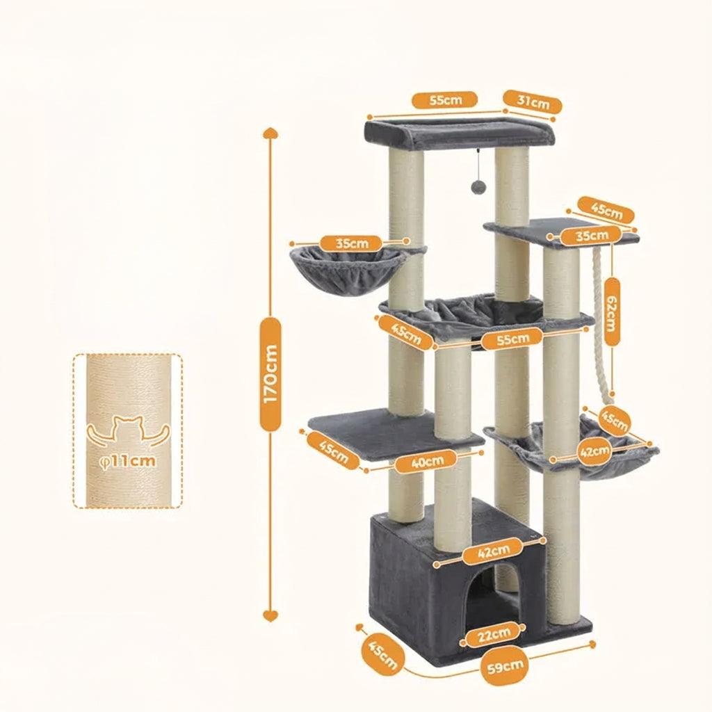 Arbre à chat XXL gris et blanc - 170 cm