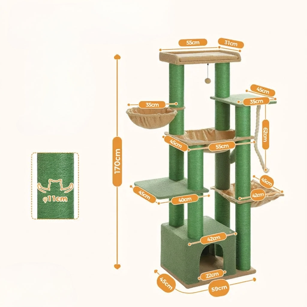 Arbre à Chat XXL vert - 170 cm