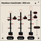 Arbre à chat noir ajustable de 264 à 304 cm – Tour du sol au plafond avec griffoirs, hamac, condo et balles suspendues