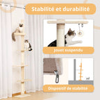 Arbre à chat beige et blanc ajustable de 243 à 273 cm – Arbre à chat du sol au plafond avec poteaux à griffer et jouets