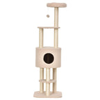 Arbre à chat beige 148 cm avec niche, poteaux en sisal et 3 plateformes