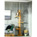 Arbre à chat du sol au plafond – Arbre à chat beige/orange multi-niveaux hauteur réglable 202 à 242 cm