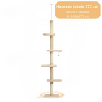 Arbre à chat beige et blanc ajustable de 243 à 273 cm – Arbre à chat du sol au plafond avec poteaux à griffer et jouets