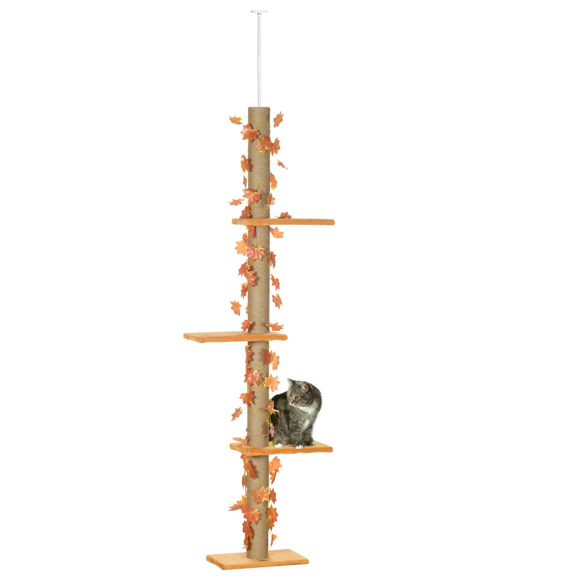 Arbre à chat du sol au plafond – Arbre à chat beige/orange multi-niveaux hauteur réglable 202 à 242 cm
