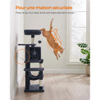 Arbre à chat noir 112 cm – Arbre à chat multi-niveaux avec 4 griffoirs, 2 perchoirs et niche douillette pour chats d’intérieur