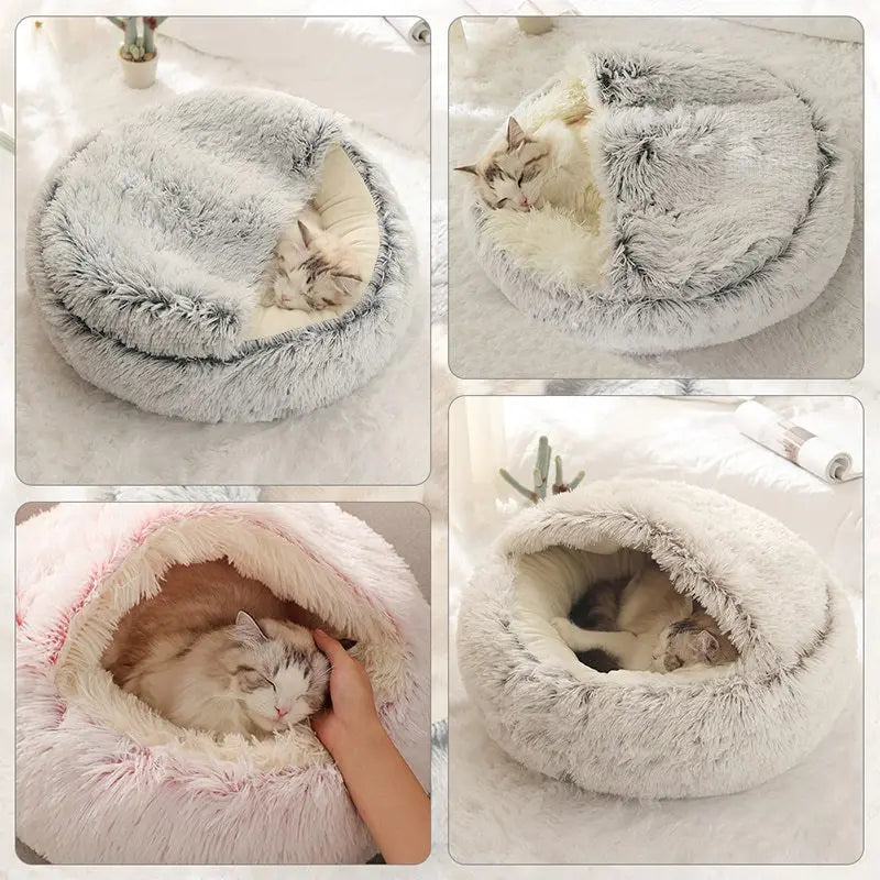Nid Douillet Peluche pour Chat – Lit Grotte Couvrant, Chaleur & Confort Optimal