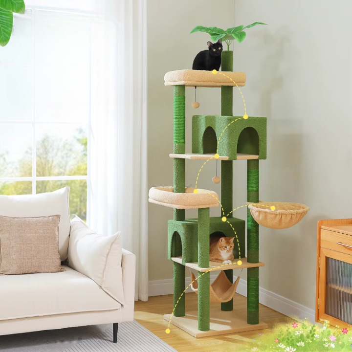 Arbre à Chat vert XXL 190 cm - Arbre à chat multi-niveaux avec Griffoirs et Niches Confortables