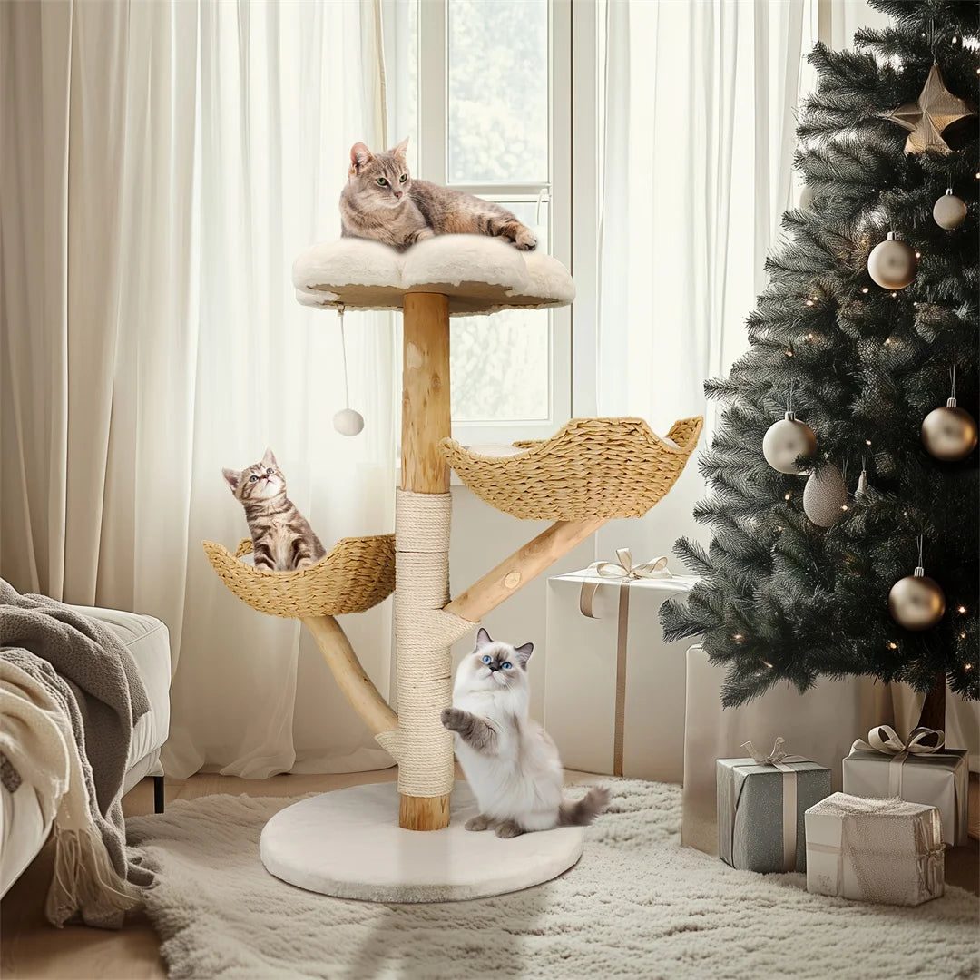 Arbre à Chat Moderne 110 cm – Centre d’Activité en Bois avec Griffoir