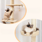 Arbre à chat beige et blanc ajustable de 243 à 273 cm – Arbre à chat du sol au plafond avec poteaux à griffer et jouets