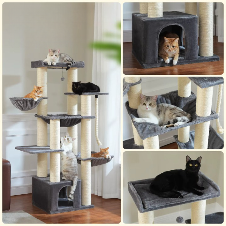 Arbre à chat XXL gris et blanc - 170 cm